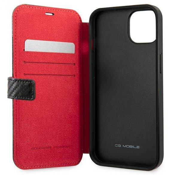 Carcasă Ferrari FESAXFLBKP13SBK pentru iPhone 13 mini 5,4" cu carte neagră/czarny On Track Carbon Stripe