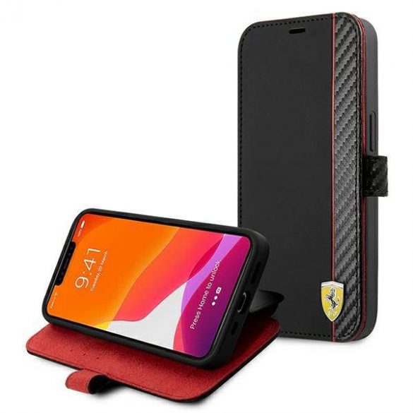 Carcasă Ferrari FESAXFLBKP13SBK pentru iPhone 13 mini 5,4" cu carte neagră/czarny On Track Carbon Stripe