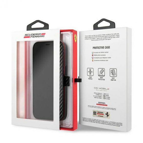 Carcasă Ferrari FESAXFLBKP13SBK pentru iPhone 13 mini 5,4" cu carte neagră/czarny On Track Carbon Stripe