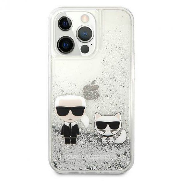 Karl Lagerfeld KLHCP13LGKCS 13 Pro / 13 6,1" srebrny/silver hard Husă Liquid Glitter Karl&Choupette husă