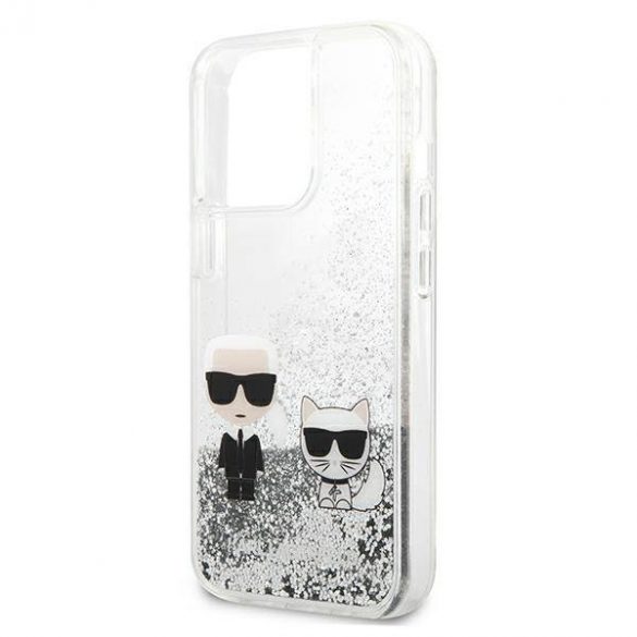 Karl Lagerfeld KLHCP13LGKCS 13 Pro / 13 6,1" srebrny/silver hard Husă Liquid Glitter Karl&Choupette husă