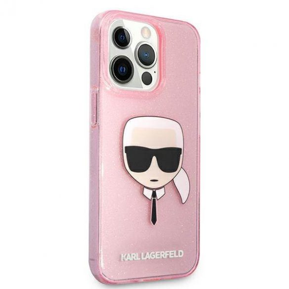 Karl Lagerfeld KLHCP13XKHTUGLP iPhone 13 Pro Max 6,7" rożowy/roz Husă cu sclipici Karl's Head