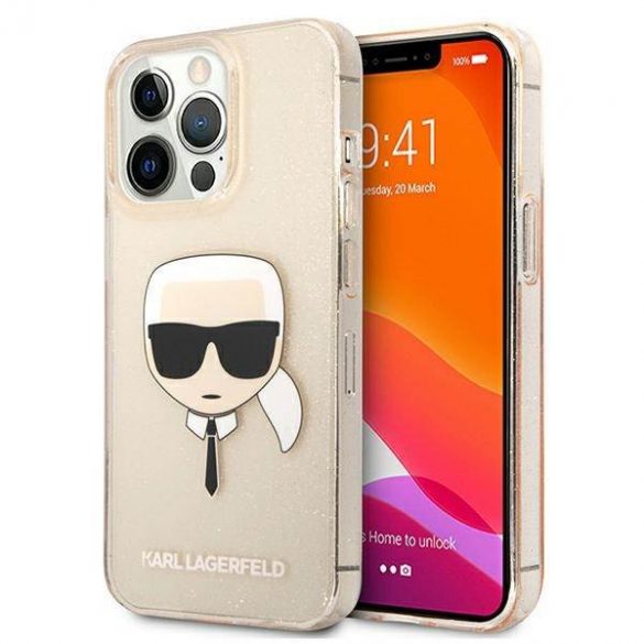 Karl Lagerfeld KLHCP13XKHTUGLGO iPhone 13 Pro Max 6,7" złoty/housse rigidă aurie Husă cu sclipici Karl's Head