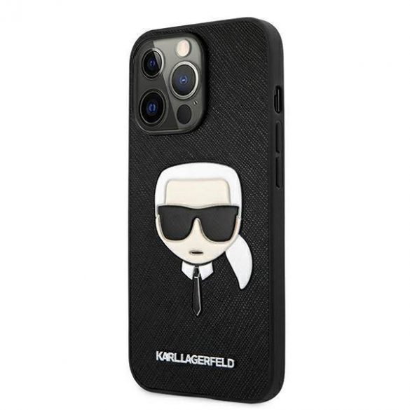 Karl Lagerfeld KLHCP13LSAKHBK iPhone 13 Pro / 13 6,1" negru/negru hard Husă Saffiano Ikonik Karl's Head husă