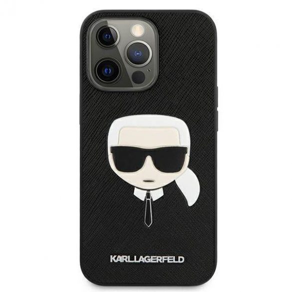 Karl Lagerfeld KLHCP13LSAKHBK iPhone 13 Pro / 13 6,1" negru/negru hard Husă Saffiano Ikonik Karl's Head husă