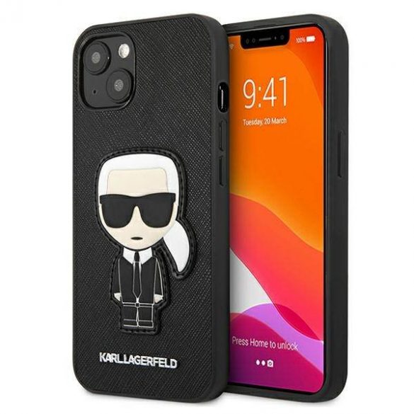 Karl Lagerfeld KLHCP13SOKPK iPhone 13 mini 5,4" negru/negru hard Husă Saffiano Ikonik Karl's Patch husă