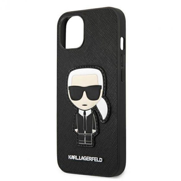 Karl Lagerfeld KLHCP13SOKPK iPhone 13 mini 5,4" negru/negru hard Husă Saffiano Ikonik Karl's Patch husă