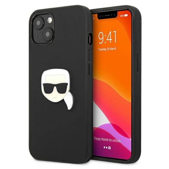 Karl Lagerfeld KLHCP13SPKMK iPhone 13 mini 5,4" czarny/negru Hardcase din piele Ikonik Karl's Head Husă metalică