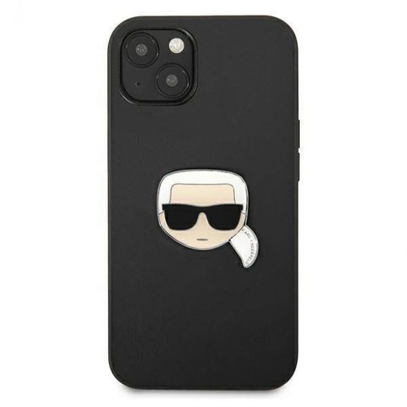 Karl Lagerfeld KLHCP13SPKMK iPhone 13 mini 5,4" czarny/negru Hardcase din piele Ikonik Karl's Head Husă metalică