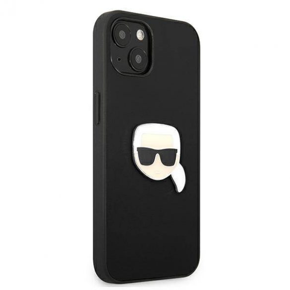 Karl Lagerfeld KLHCP13SPKMK iPhone 13 mini 5,4" czarny/negru Hardcase din piele Ikonik Karl's Head Husă metalică