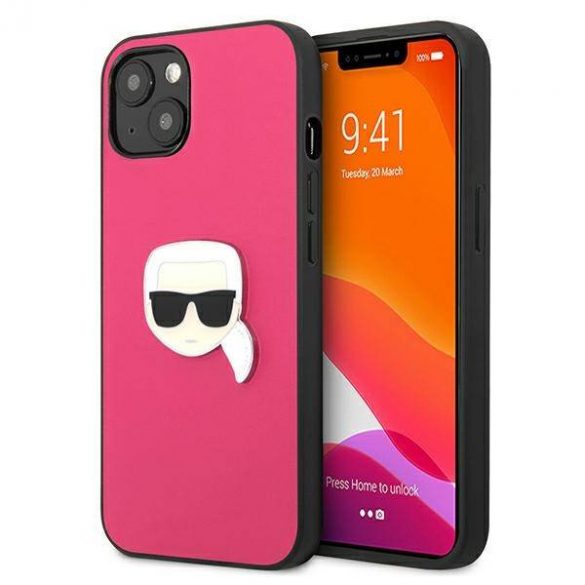 Karl Lagerfeld KLHCP13SPKMP iPhone 13 mini 5,4" rożowy/roz Husă rigidă din piele Ikonik Karl's Head Husă metalică