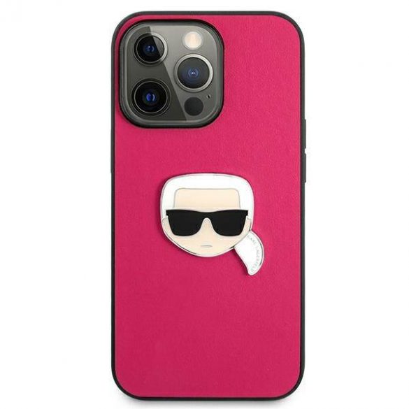 Karl Lagerfeld KLHCP13LPKMP iPhone 13 Pro / 13 6,1" rożowy/roz Husă rigidă din piele Ikonik Karl's Head Husă metalică