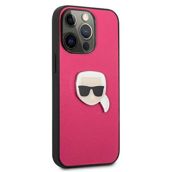 Karl Lagerfeld KLHCP13LPKMP iPhone 13 Pro / 13 6,1" rożowy/roz Husă rigidă din piele Ikonik Karl's Head Husă metalică