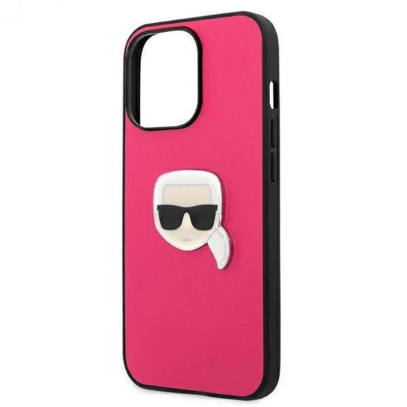 Karl Lagerfeld KLHCP13LPKMP iPhone 13 Pro / 13 6,1" rożowy/roz Husă rigidă din piele Ikonik Karl's Head Husă metalică