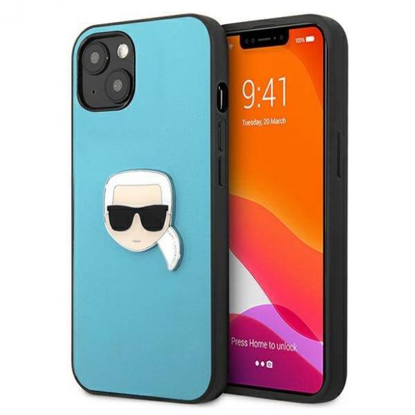 Karl Lagerfeld KLHCP13SPKMB iPhone 13 mini 5,4" niebieski/albastru Husă rigidă din piele Ikonik Karl's Head Husă metalică