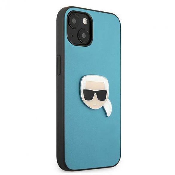 Karl Lagerfeld KLHCP13SPKMB iPhone 13 mini 5,4" niebieski/albastru Husă rigidă din piele Ikonik Karl's Head Husă metalică