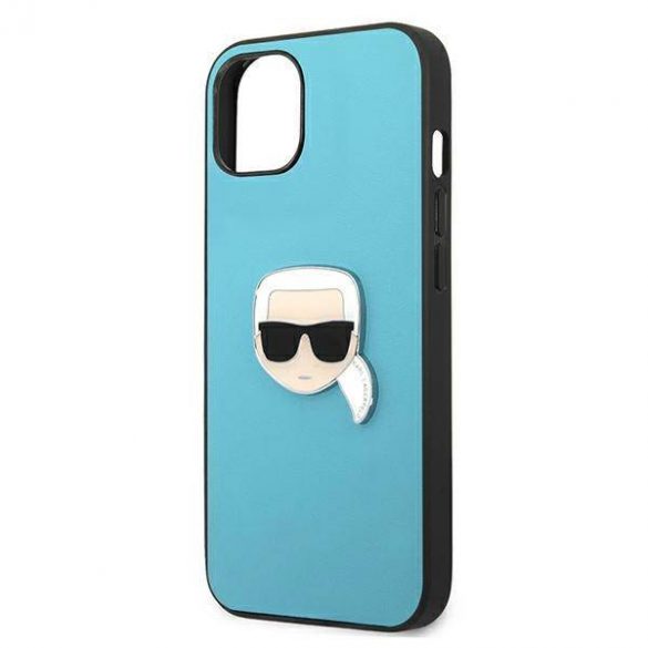 Karl Lagerfeld KLHCP13SPKMB iPhone 13 mini 5,4" niebieski/albastru Husă rigidă din piele Ikonik Karl's Head Husă metalică