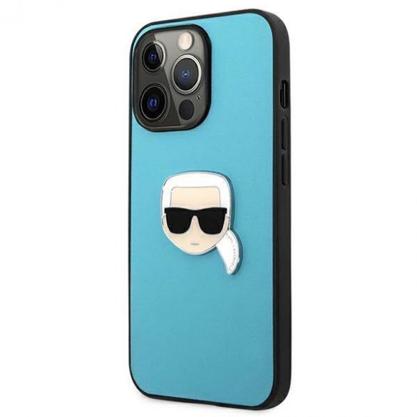 Karl Lagerfeld KLHCP13XPKMB iPhone 13 Pro Max 6,7" niebieski/albastru Husă rigidă din piele Ikonik Karl's Head Husă metalică