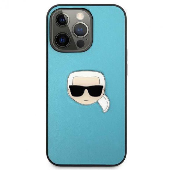 Karl Lagerfeld KLHCP13XPKMB iPhone 13 Pro Max 6,7" niebieski/albastru Husă rigidă din piele Ikonik Karl's Head Husă metalică