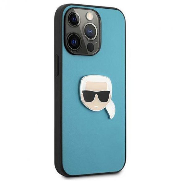 Karl Lagerfeld KLHCP13XPKMB iPhone 13 Pro Max 6,7" niebieski/albastru Husă rigidă din piele Ikonik Karl's Head Husă metalică