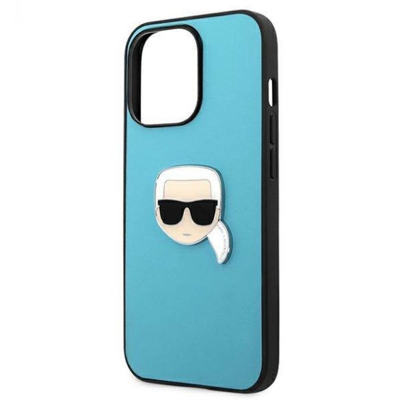 Karl Lagerfeld KLHCP13XPKMB iPhone 13 Pro Max 6,7" niebieski/albastru Husă rigidă din piele Ikonik Karl's Head Husă metalică