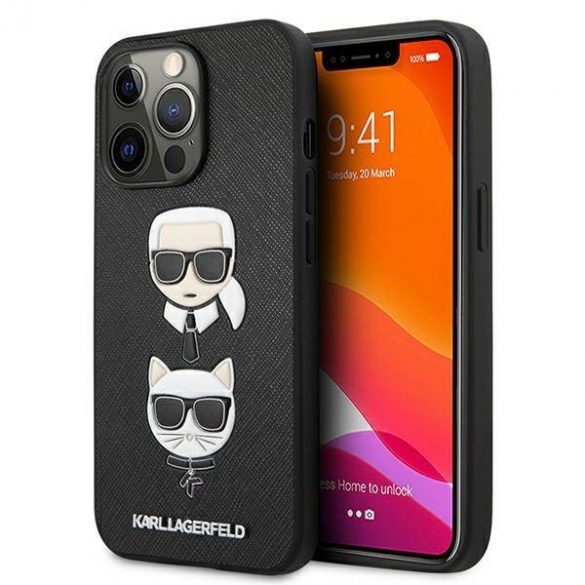 Karl Lagerfeld KLHCP13LSAKICKCBK pentru iPhone 13 Pro / 13 6,1" carcasa rigidă neagră Saffiano Karl & Choupette