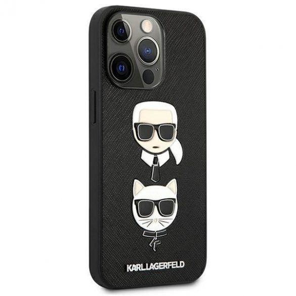 Karl Lagerfeld KLHCP13LSAKICKCBK pentru iPhone 13 Pro / 13 6,1" carcasa rigidă neagră Saffiano Karl & Choupette