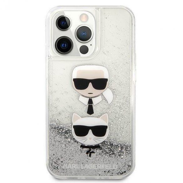 Karl Lagerfeld KLHCP13LKICGLS Husa pentru iPhone 13 Pro / 13 6,1" srebrny/argintiu Husă cu sclipici lichide Karl&Choupette Head