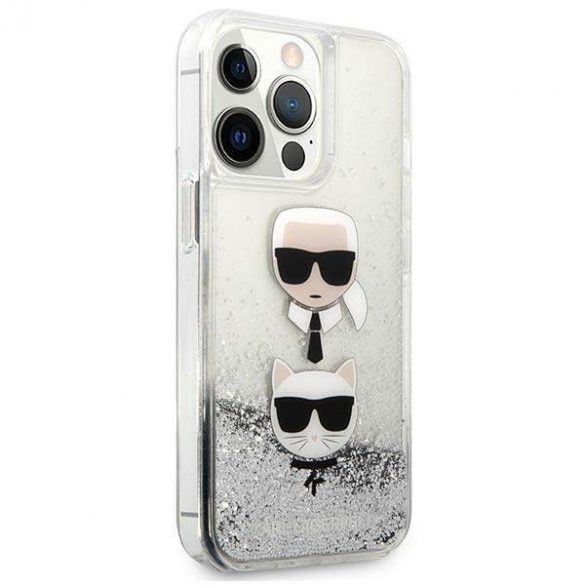 Karl Lagerfeld KLHCP13LKICGLS Husa pentru iPhone 13 Pro / 13 6,1" srebrny/argintiu Husă cu sclipici lichide Karl&Choupette Head