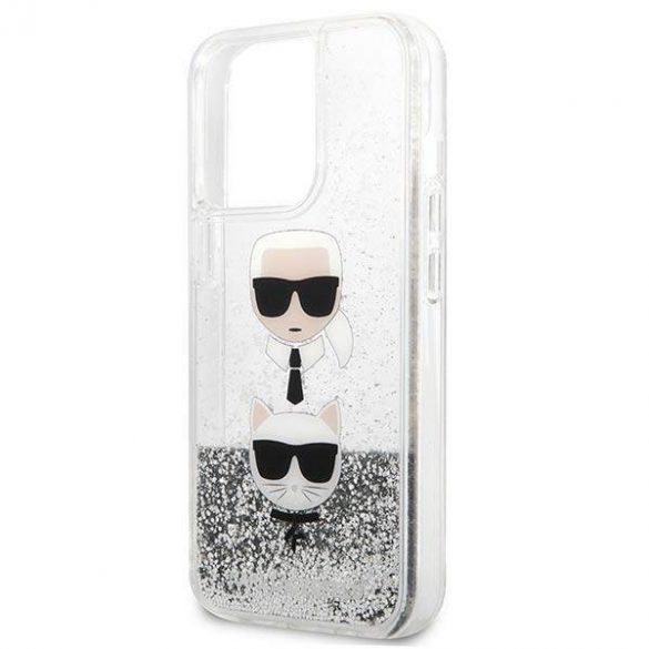 Karl Lagerfeld KLHCP13LKICGLS Husa pentru iPhone 13 Pro / 13 6,1" srebrny/argintiu Husă cu sclipici lichide Karl&Choupette Head