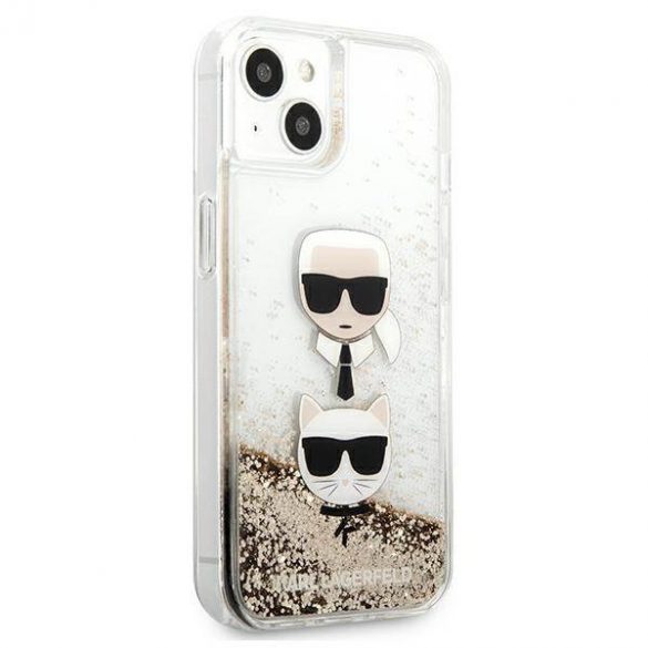 Karl Lagerfeld KLHCP13SKICGLD iPhone 13 mini 5,4" gold/gold hard Husă Liquid Glitter Karl&Choupette Head Husă