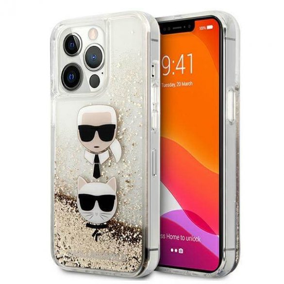 Karl Lagerfeld KLHCP13XKICGLD Husă pentru iPhone 13 Pro Max 6,7" złoty/aurie Husă cu sclipici lichide Karl&Choupette Head