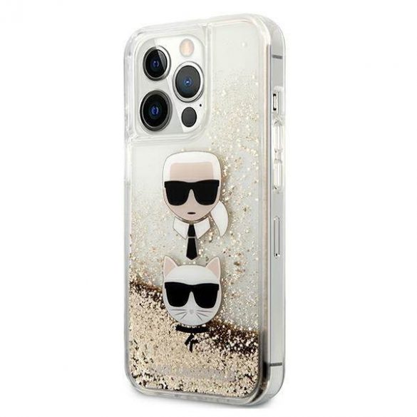 Karl Lagerfeld KLHCP13XKICGLD Husă pentru iPhone 13 Pro Max 6,7" złoty/aurie Husă cu sclipici lichide Karl&Choupette Head