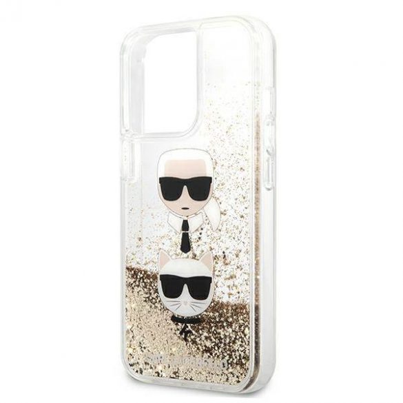 Karl Lagerfeld KLHCP13XKICGLD Husă pentru iPhone 13 Pro Max 6,7" złoty/aurie Husă cu sclipici lichide Karl&Choupette Head