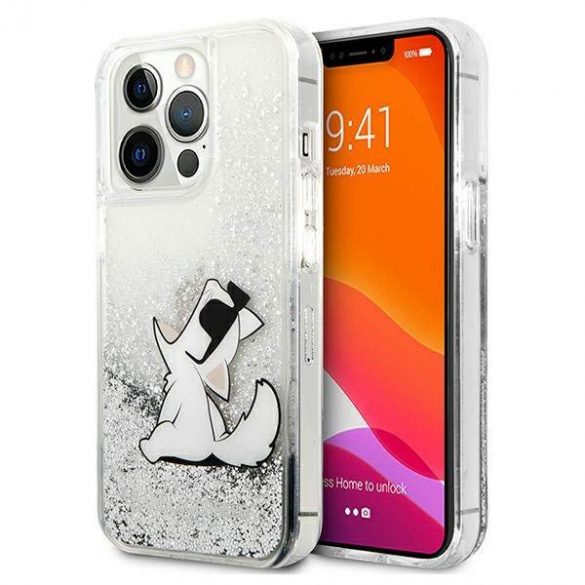 Karl Lagerfeld KLHCP13LGCFS iPhone 13 Pro / 13 6,1" srebrny/silver hard Husă Liquid Glitter Choupette Fun Husă