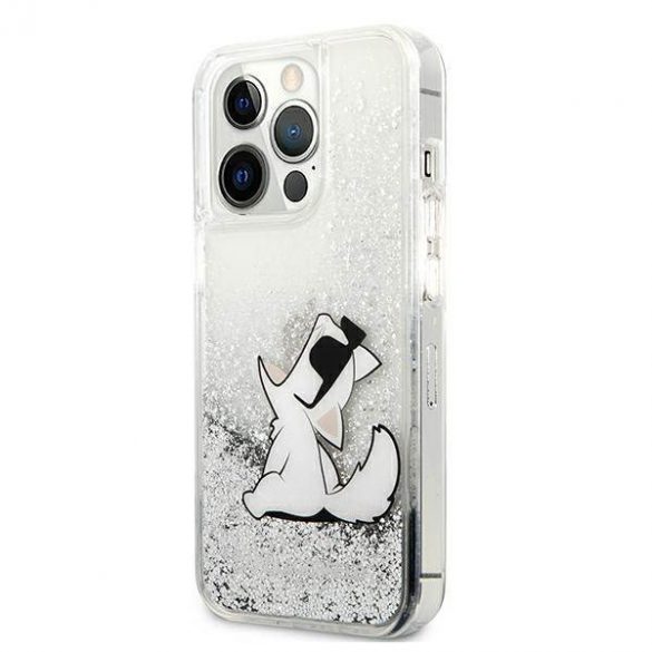 Karl Lagerfeld KLHCP13LGCFS iPhone 13 Pro / 13 6,1" srebrny/silver hard Husă Liquid Glitter Choupette Fun Husă