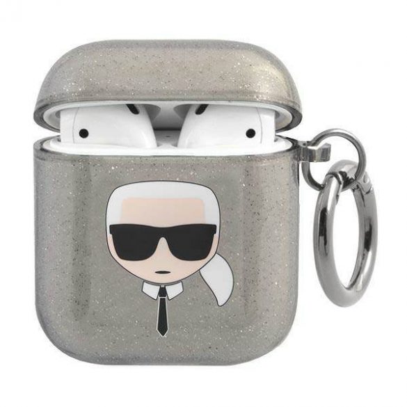 Karl Lagerfeld KLA2UKHGK Husa AirPods 1/2 czarny/negru Glitter Karl's Head