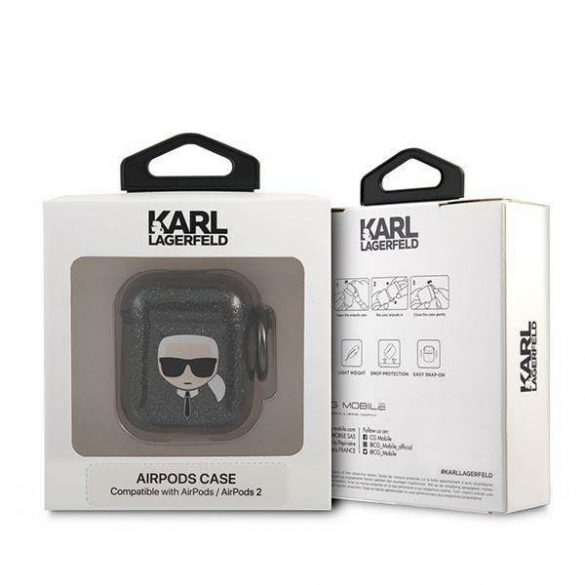 Karl Lagerfeld KLA2UKHGK Husa AirPods 1/2 czarny/negru Glitter Karl's Head