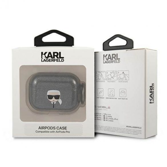 Husa Karl Lagerfeld KLAPUKHGK AirPods Pro carcasa/negru cu sclipici Karl's Head