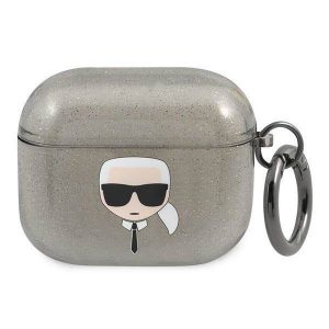 Husa Karl Lagerfeld KLA3UKHGK AirPods 3 carnaș/negru cu sclipici Karl's Head