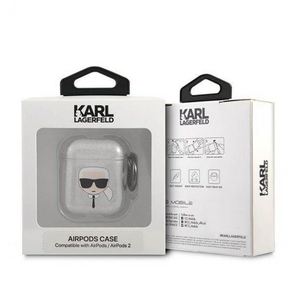 Karl Lagerfeld KLA2UKHGS Husa AirPods 1/2 srebrny/argintiu Glitter Karl's Head