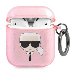 Karl Lagerfeld KLA2UKHGP AirPods 1/2 Husă roz/roz Glitter Karl's Head