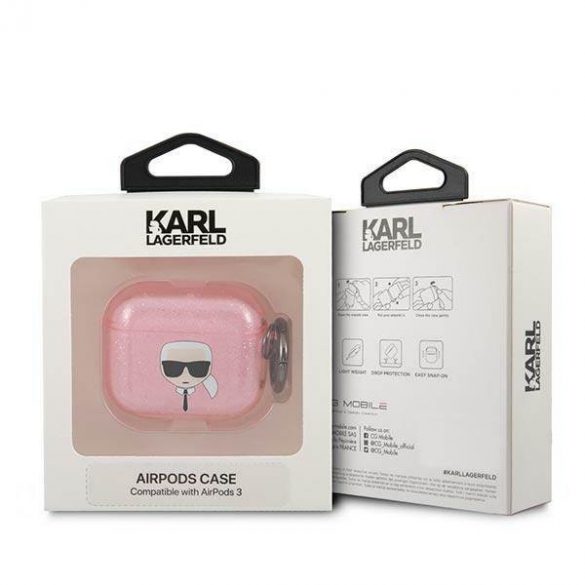 Husa Karl Lagerfeld KLA3UKHGP AirPods 3 rożowy/roz Husă Karl's Head cu sclipici