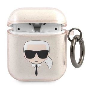 Karl Lagerfeld KLA2UKHGD Husă pentru AirPods 1/2 złoty/aurie Glitter Karl's Head