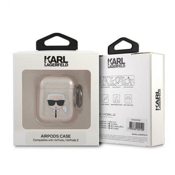 Karl Lagerfeld KLA2UKHGD Husă pentru AirPods 1/2 złoty/aurie Glitter Karl's Head