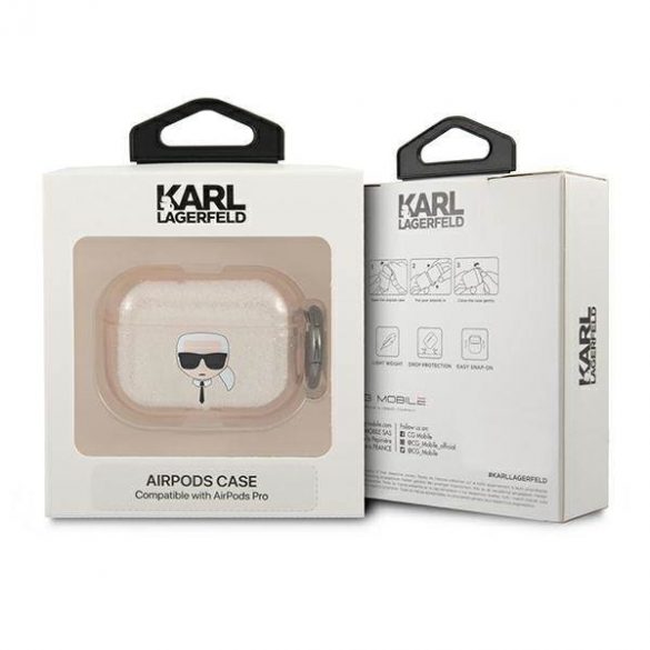 Karl Lagerfeld KLAPUKHGD AirPods Pro Husă gold/gold Glitter Karl's Head Husă