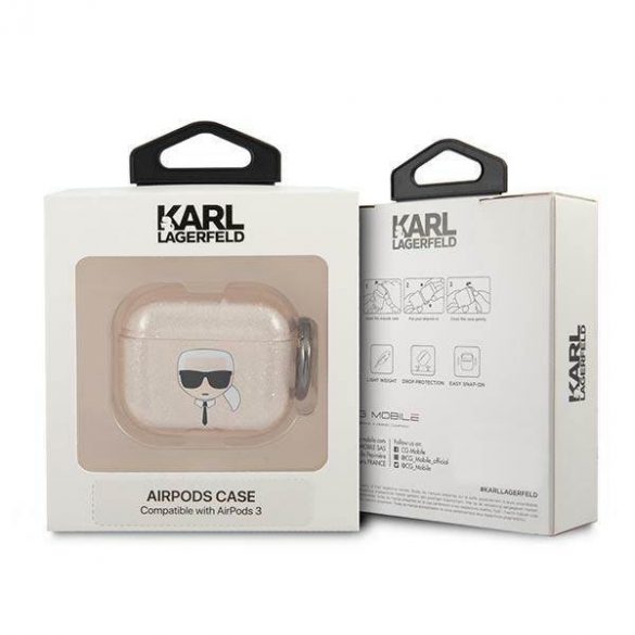 Karl Lagerfeld KLA3UKHGD husă AirPods 3 złoty/aurie Husă cu sclipici Karl's Head