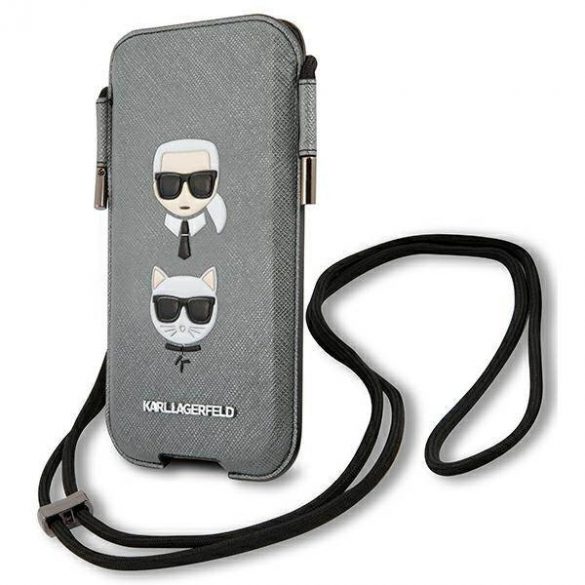 Karl Lagerfeld Torebka KLHCP12MOPHKCG 6,1" szary/grey hardcase Saffiano Ikonik Karl&Chouppete Headcase