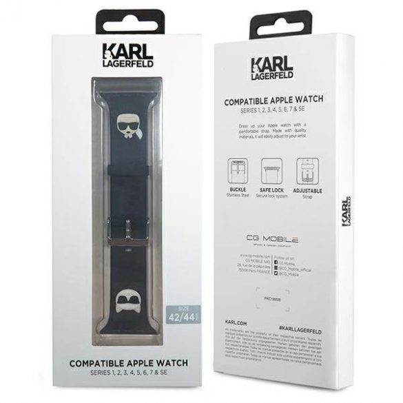 Karl Lagerfeld Pasek KLAWLSLCKK Apple Watch 42/44/45/49mm curea czarny/neagră Silicon Karl & Choupette Heads