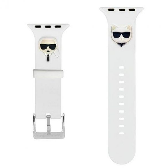 Karl Lagerfeld Pasek KLAWLSLCKW Apple Watch 42/44/45/49mm curea biały/albă Silicon Karl & Choupette Heads